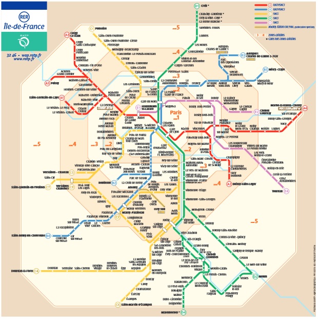 Mapa das linhas de RER