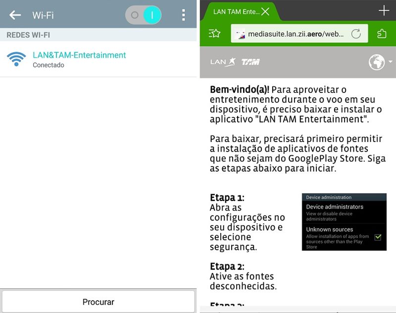 Conexão do A320 e instruções para instalar o aplicativo da TAM