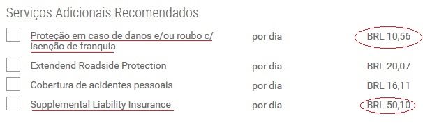 Custo individual das proteções - Dicas para alugar carro nos Estados Unidos