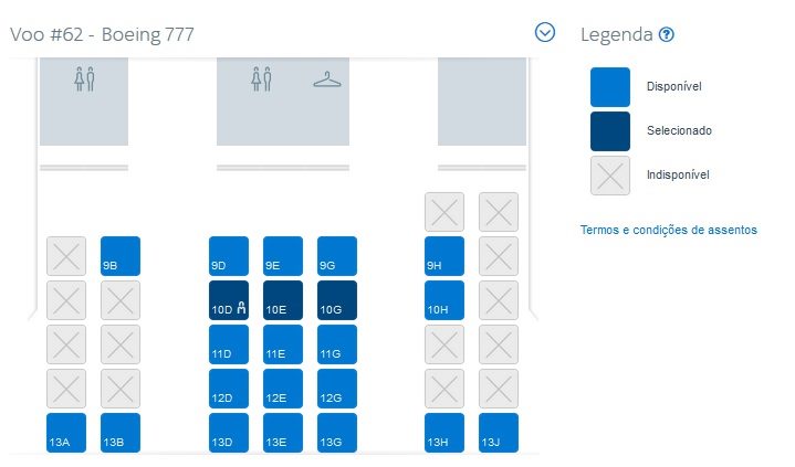 Mapa de assentos da Classe Executiva do Boeing 777 da AA