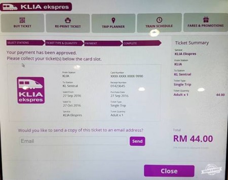 KLIA Ekspres: recibo