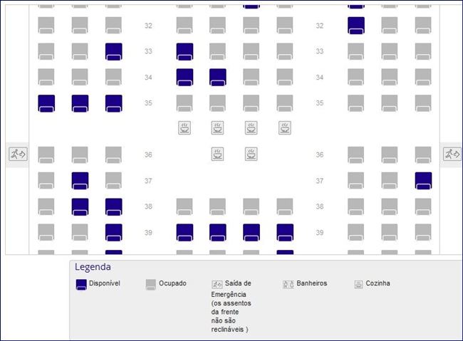 Mapa de assento da classe econômica - Boeing 777 da Latam (fonte: latam.com)