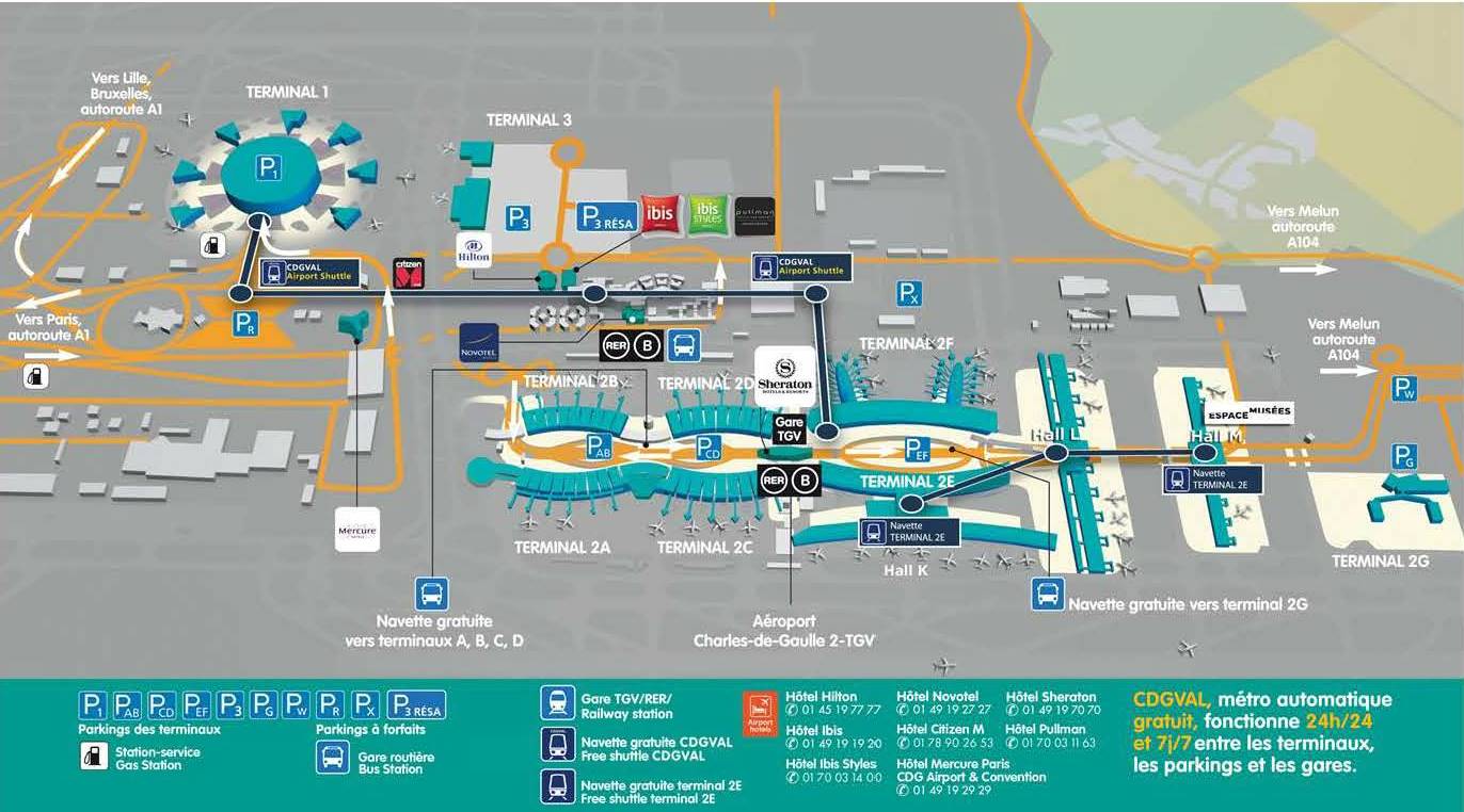 Mapa do aeroporto Charles de Gaulle (fonte: http://www.parisaeroport.fr)