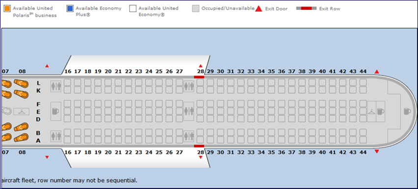 Mapa de assentos do Boeing 767-400 da United (fonte: www.united.com)