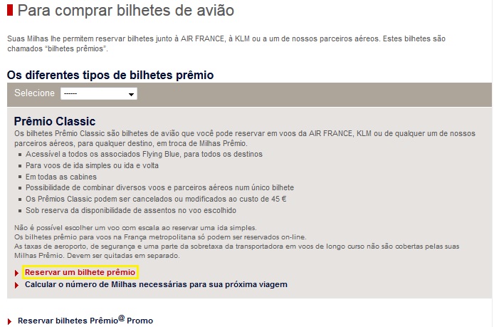 3 - Clicar em "Reservar um bilhete prêmio"