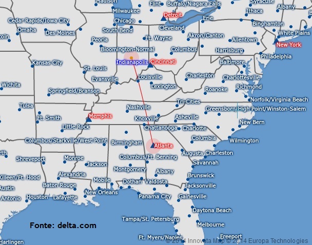 Atlanta - Indianápolis (Econômica) - Fonte: delta.com