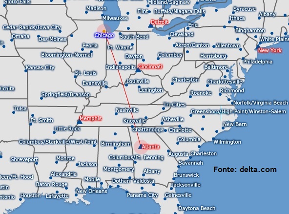 Chicago - Atlanta (Econômica) - Fonte: delta.com