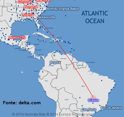 Atlanta - Brasília (Executiva) - Fonte: delta.com