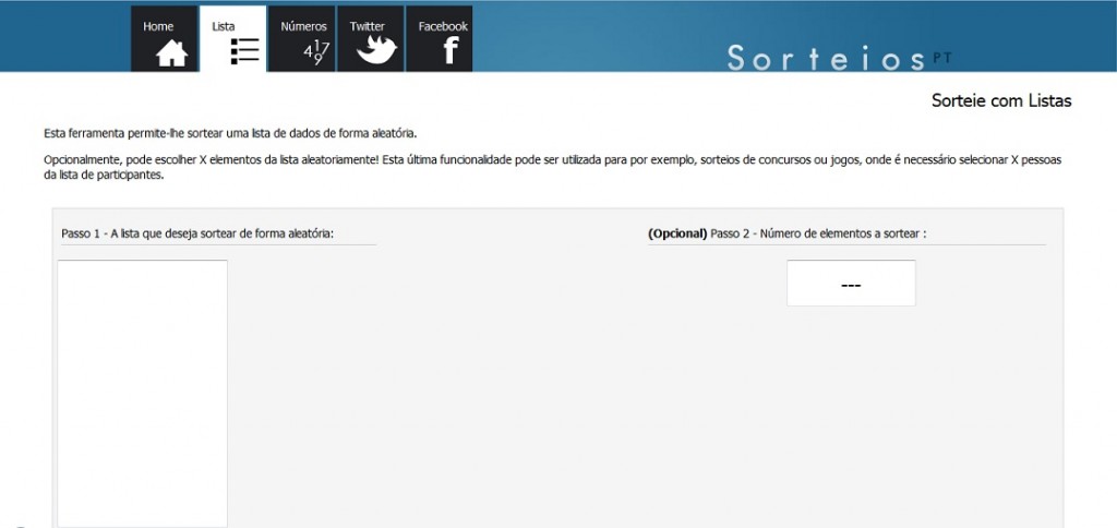 Site na opção de sorteio por lista
