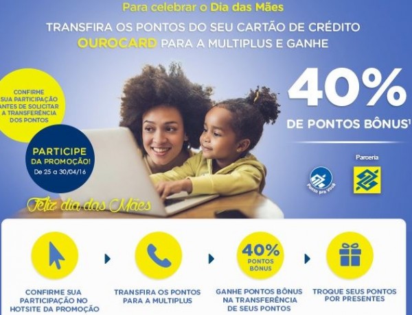 Promoção do Dia das Mães: 40% de bônus na transferência de pontos do BB para a Multiplus