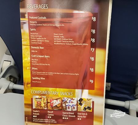 Menu da Classe Econômica da Delta