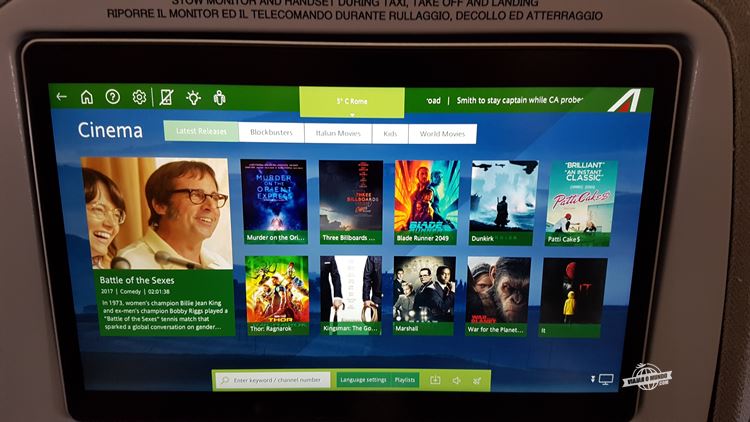 Filmes - sistema de entretenimento - Premium Economy da Alitalia