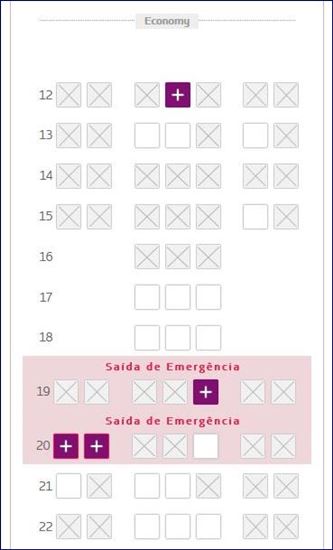 Mapa de assentos da classe econômica - Boeing 767 da Latam (fonte: latam.com)