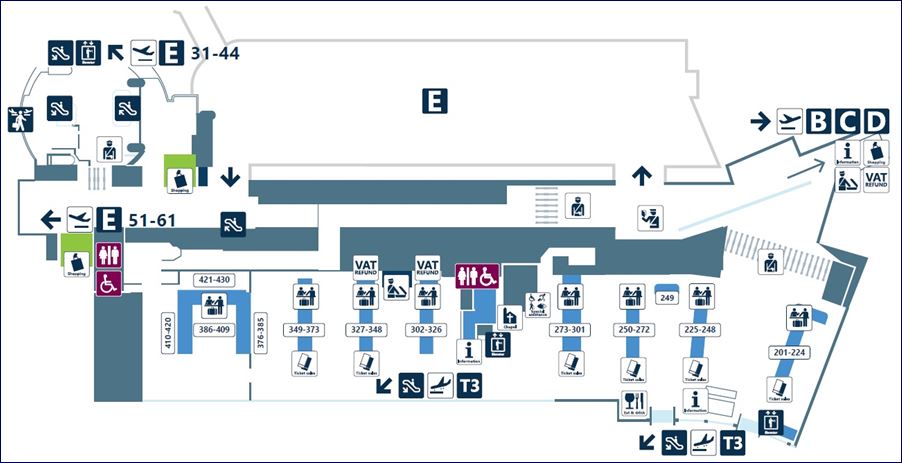 Mapa do Terminal 3 do Aeroporto Fiumicino (fonte: www.adr.it)