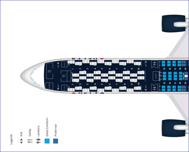 Mapa de assentos - Executiva Delta One no Boeing 767 (fonte:delta.com). Blog Viajar o Mundo