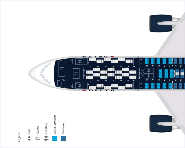 Mapa de assentos - Executiva Delta One no Boeing 767-300ER (fonte:delta.com). Blog Viajar o Mundo