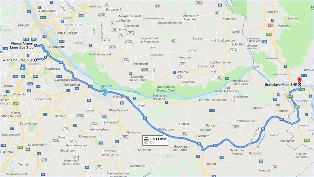 Rota Vienna - Bratislava (fonte: Google Maps)