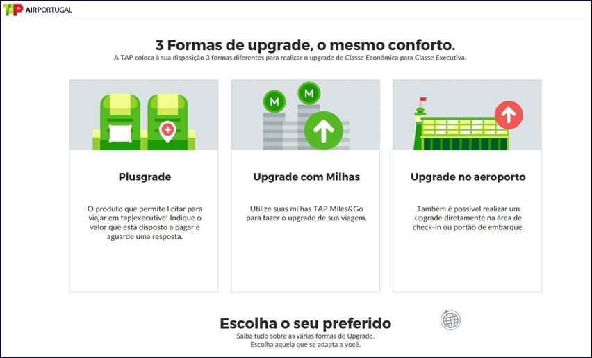 Formas de upgrade na TAP (fonte: flytap.com). Blog Viajar o Mundo.